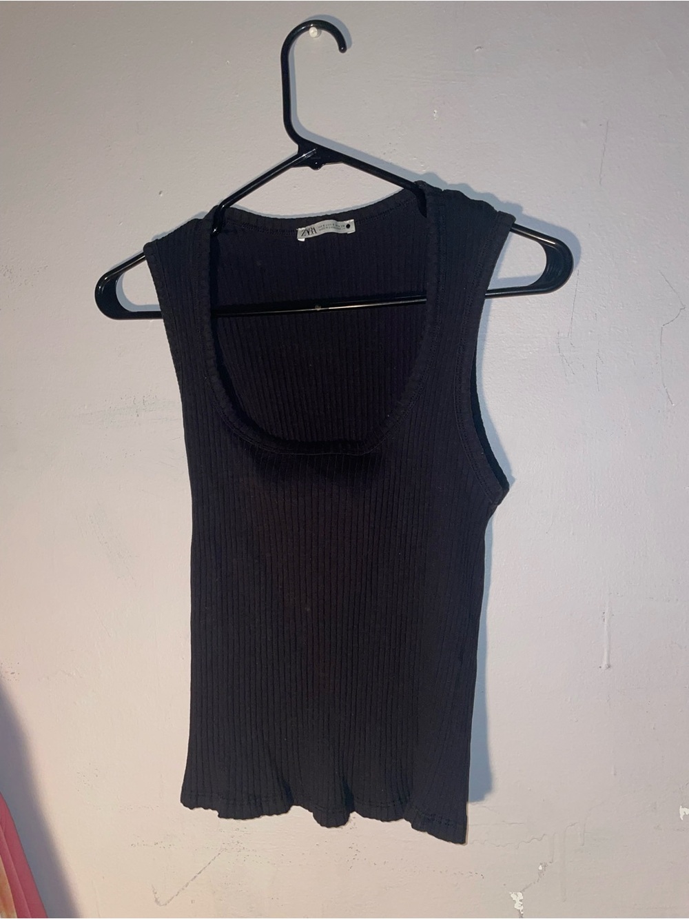 Zara Black Ribbed Scoop Neck Tank Top